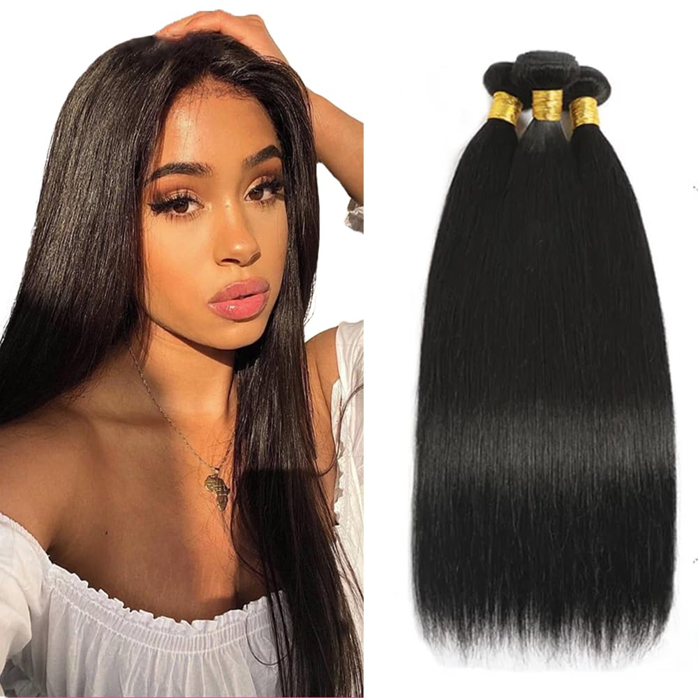 Natural Black Color Straight Bundles Human Hair Brazilian Unprocessed Virgin Hair 3 Bundles 12 12 12 Inch Straight Human Hair Extensions