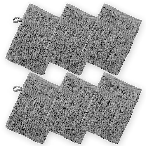 Homewear High Rise Stripe 6-Pack Wash Mitt Set Grey - Low Twist, Highly Absorbent