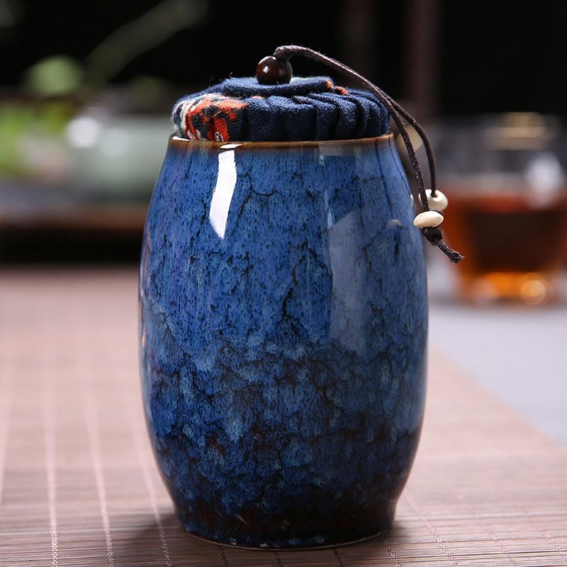 Angoily Kiln Tea Tea Jar Household Container Multi-function Canister Kitchen Holder Leaves Canister Loose Container Storage Jar Sealed Storage Pot (Blue)