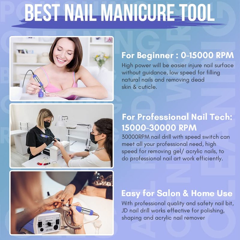 Electric Nail Drill - 30000RPM Professional Nail File for Acrylic Nails | Manicure Tools & Accessories