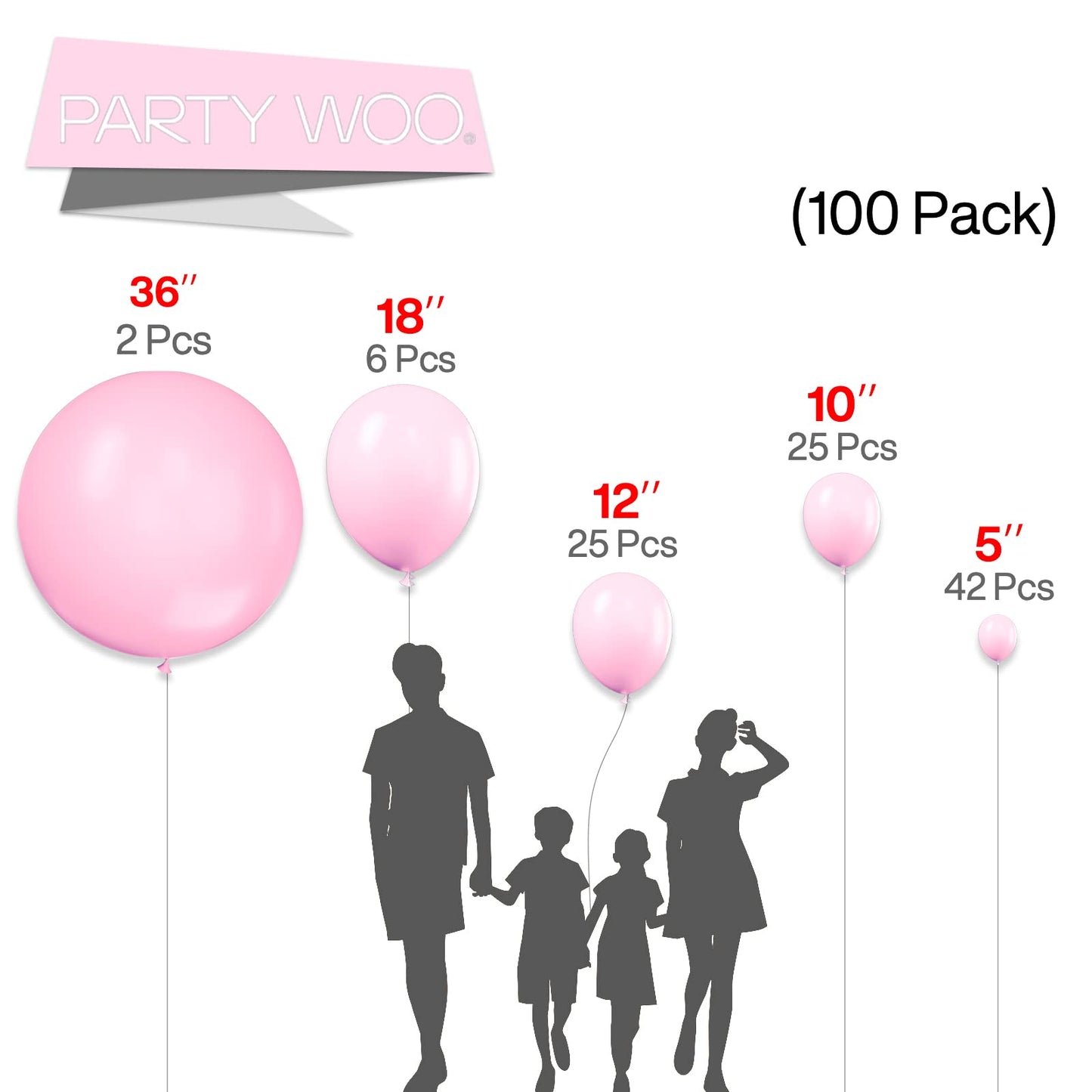 PartyWoo Light Pink Balloons 100pcs Pastel Pale Baby Pink Color