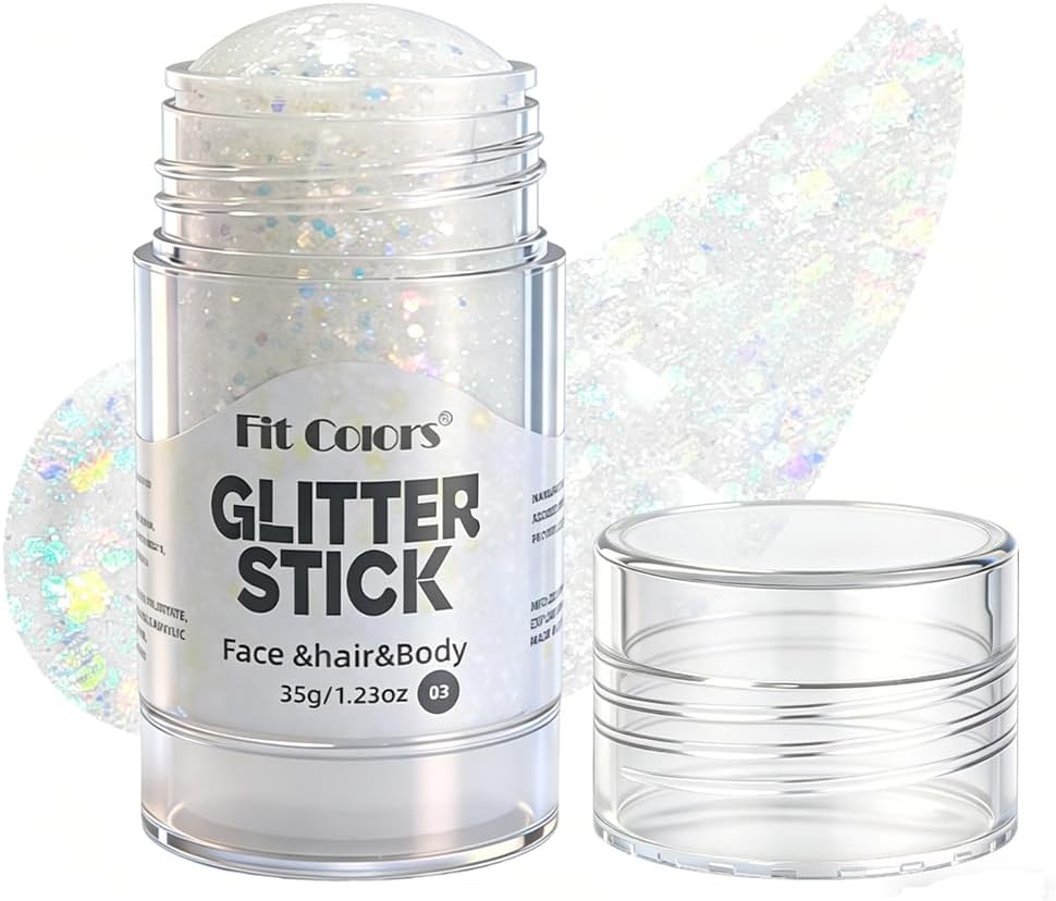 Clear White Glitter Stick - Sparkling Hair & Face Glitter Gel for Concerts | Rave & Festival Body Art