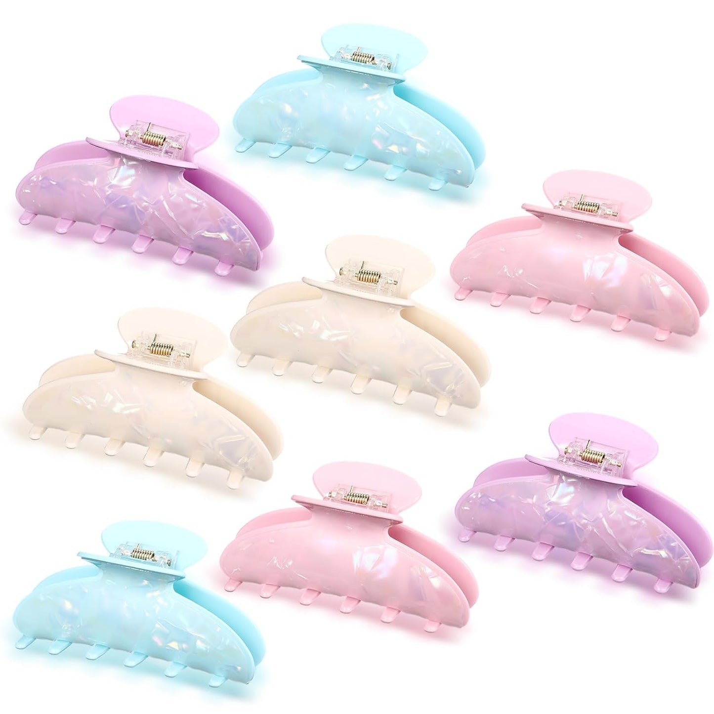 Large Acrylic Hair Claw Clips for Women - 8 Pcs Non-Slip Strong Hold | French Turquoise Color