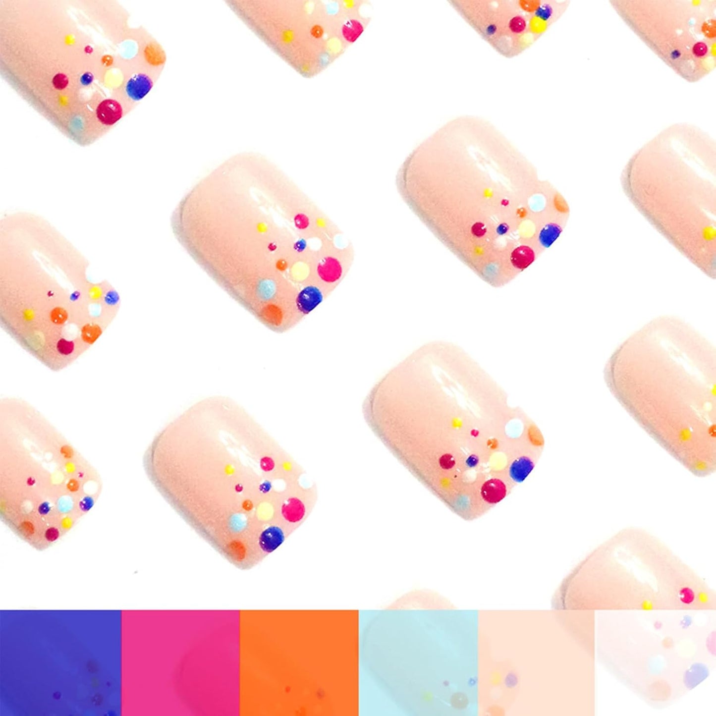 Colorful Polka Dot Press-On Nails - Short Square Acrylic Fake Nails | Glossy Full Cover, 24 Pcs