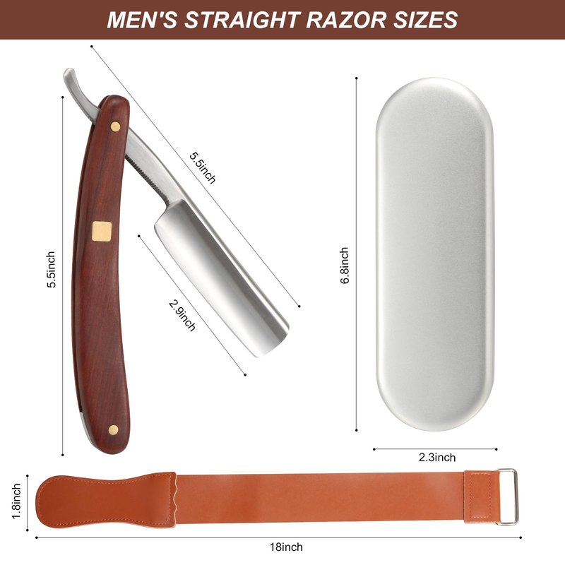 Straight Razors for Men with Wooden Handle and Premium Steel Blade - Complete Barber Razor Set with Leather Strop and Travel-Friendly Iron Box