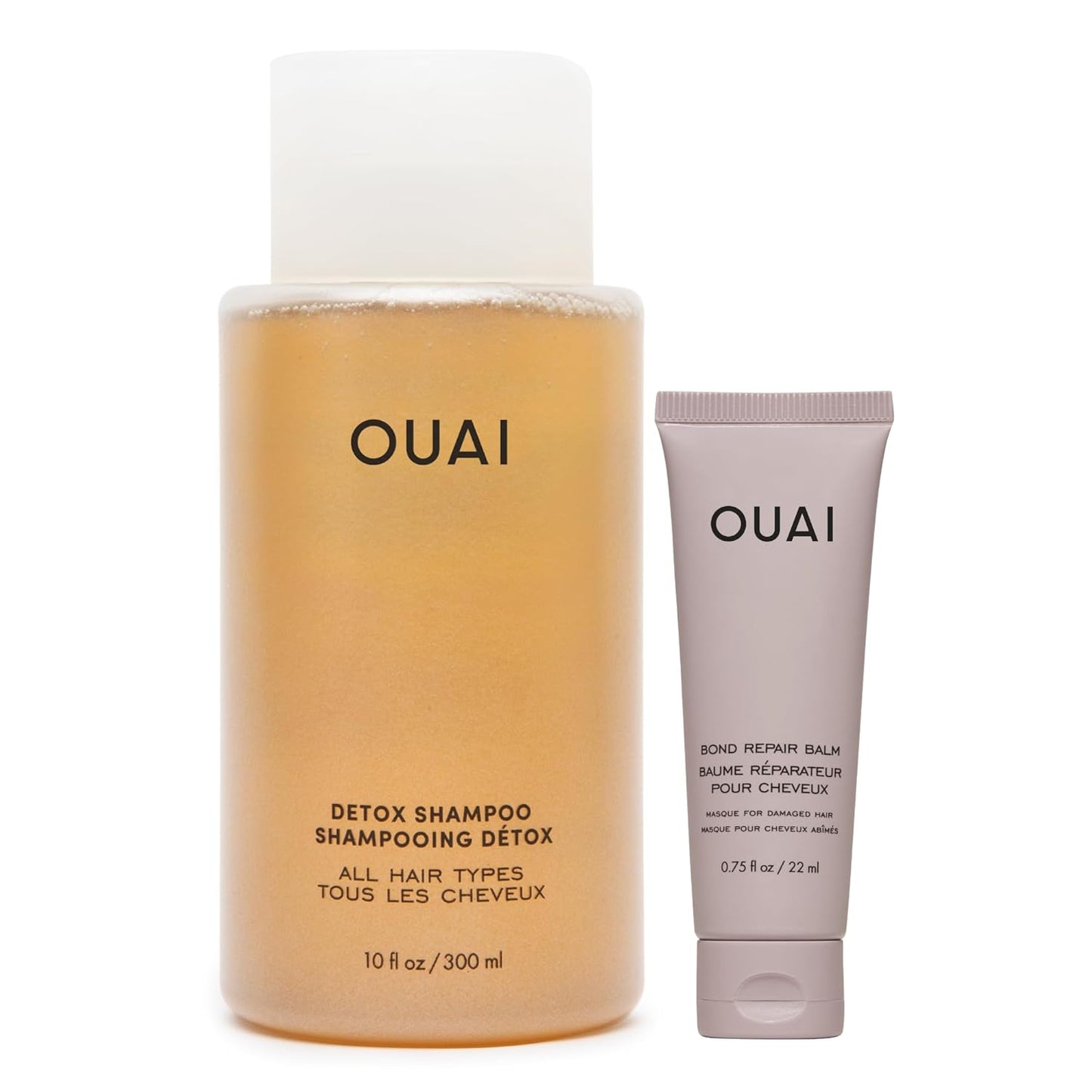 OUAI Detox Shampoo & Bond Repair Balm Set - Clarifying Shampoo + In-Shower Hair Mask Duo | Full Size for Dry, Damaged Hair