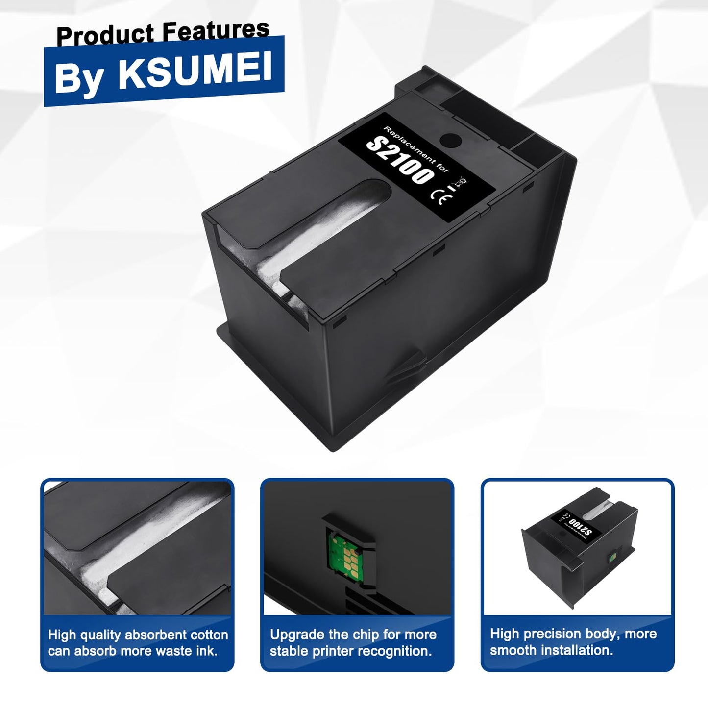 KSUMEI F570 S2100 C13S210057 SC13MB Maintenance Box Ink Waste Tank Compatible with SureColor SC-F531 SC-F560 SC-F570 SC-T2100 SC-T3100 T5130 T5160 T5170 Printers