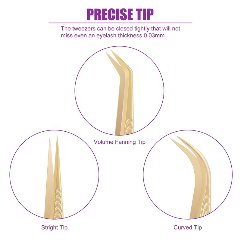Eyelash Tweezers for Lash Extension Supplies, High Precision Lash Tweezer Set– Pack of 3 Lash Extension Tweezers Kit for Individual and Volume Eyelash Extensions