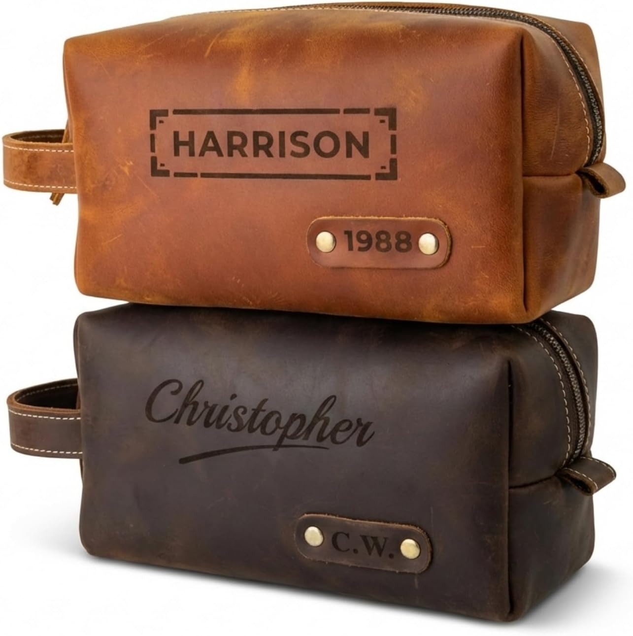 Personalized Toiletry Bag - Genuine Leather Dopp Kit with Custom Engraving | Travel Shaving Bag Gift for Men