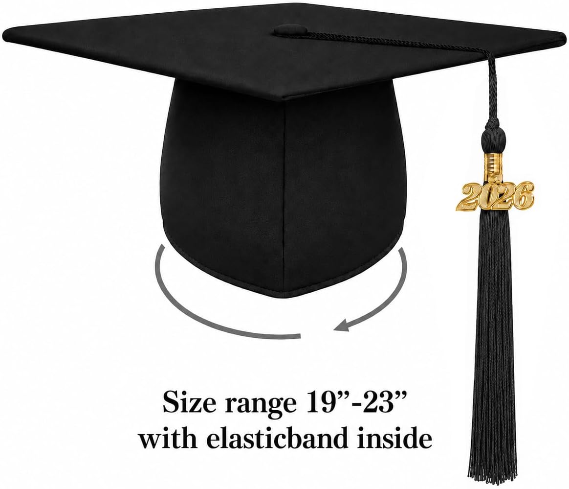 Matte Graduation Cap for Adults - Unisex 2026 Tassel Charm | Perfect for High School & College