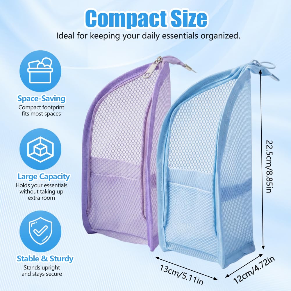 2PCS Standing Toiletry Bag, Lightweight EVA Mesh Large Capacity Waterproof Stand up Makeup Bag, Foldable Clear Hanging, Standing Travel Toiletry Pouch for Bathroom, Gym, Business Trip,Family Travel