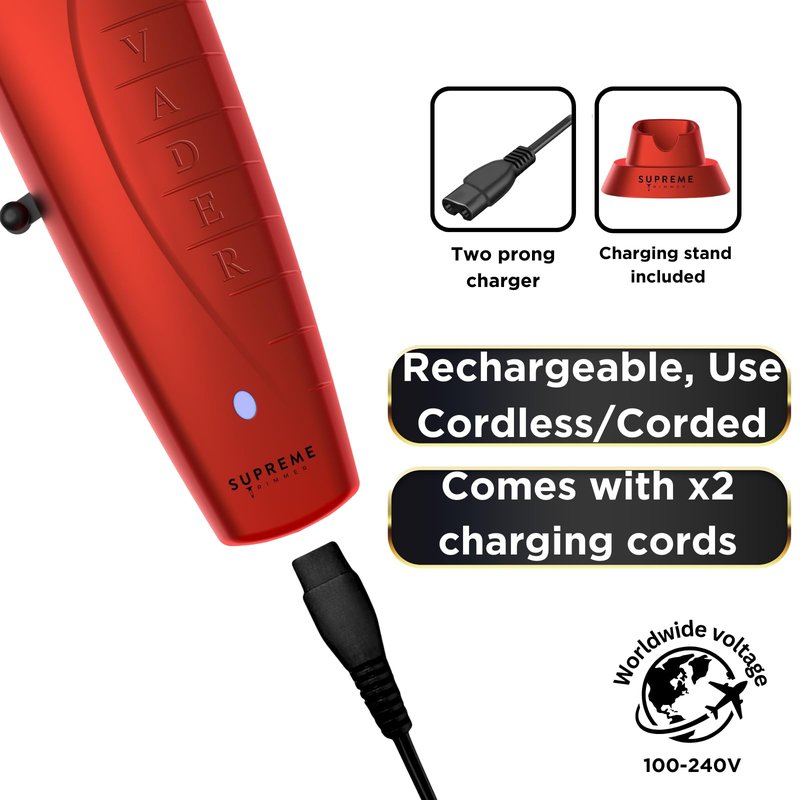 Supreme Trimmer Vader Clipper with DLC Taper Blade STC5098 | 210 Min Run Time 7500 RPM Hair Trimmer | Professional Brushless Motor Barber Clipper | Red