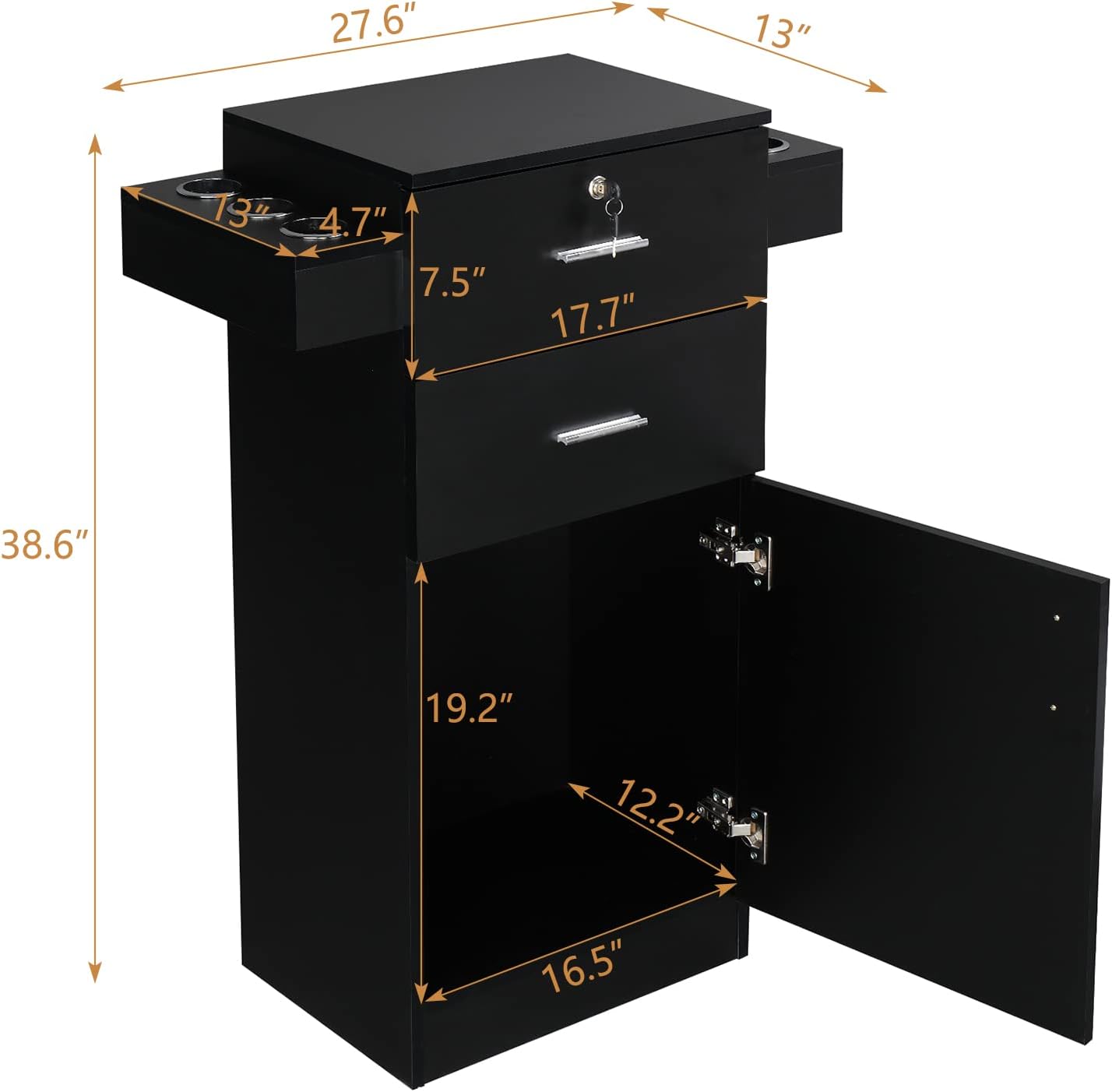 Salon Stations for Hair Stylists - Beauty Salon Storage Cabinet with 2 Drawers & 6 Hair Dryer Holders | Black