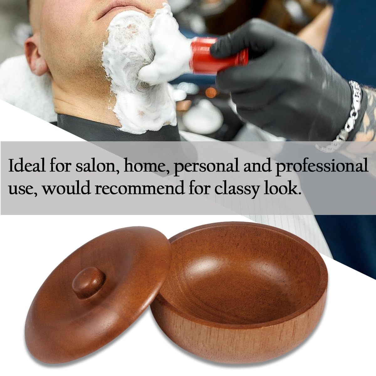 Danweix Wooden Shaving Bowl with Lid, Shaving Soap & Cream Bowl for Men Classic Style Easy to Lather Fits Wet Shaving (5#)