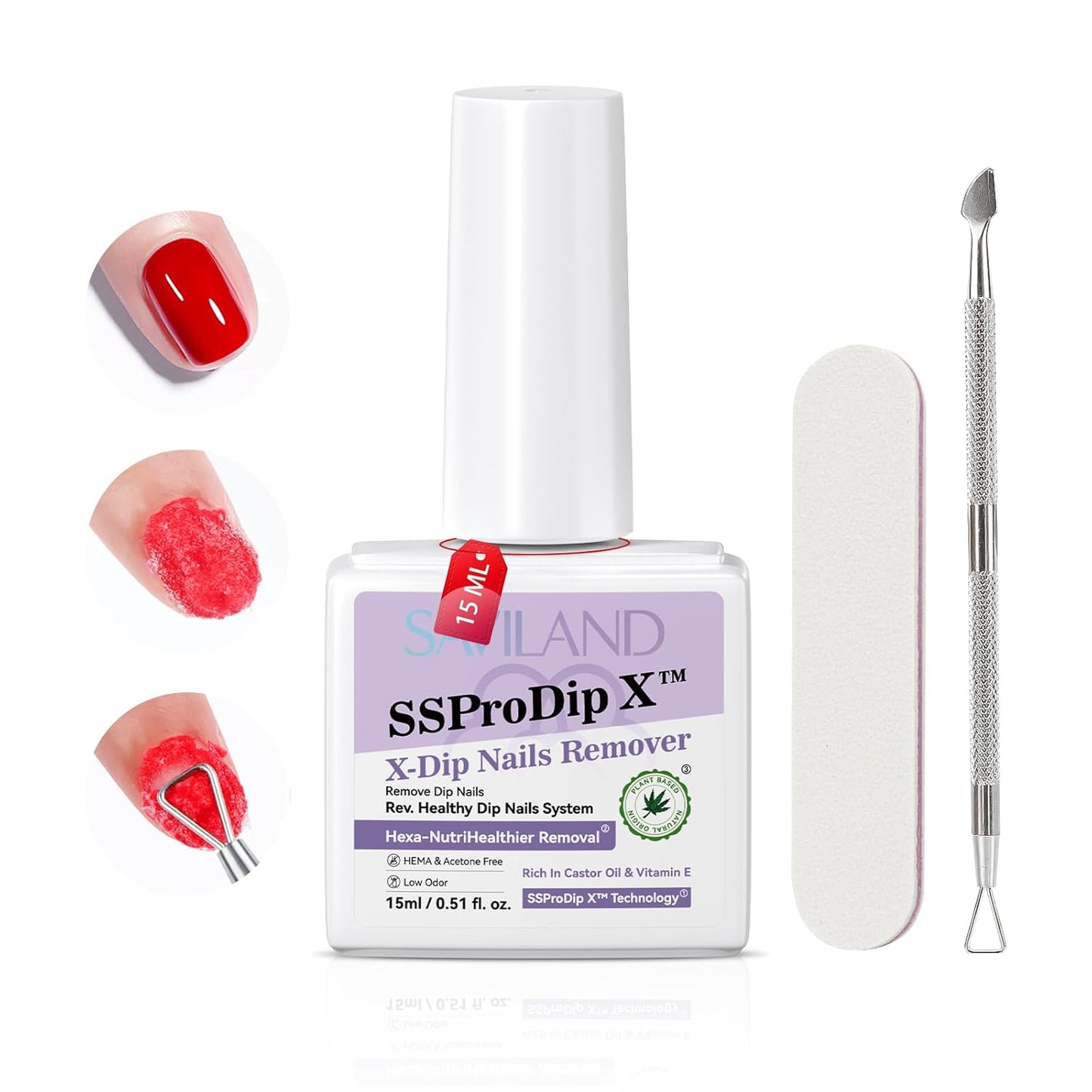 SAVILAND Dip Powder Remover Kit - Gentle Nail Removal Without Soaking | 0.5 Fl Oz