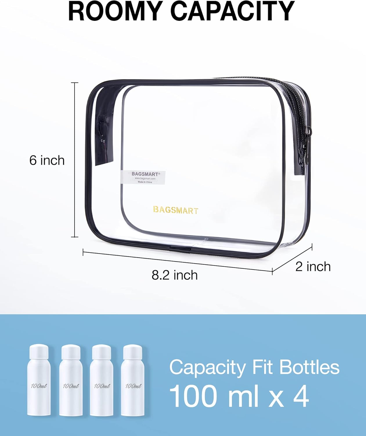 Clear Toiletry Bag - 2 Pack TSA Approved Travel Accessories | Water-Repellent Makeup Bags for Women - Black