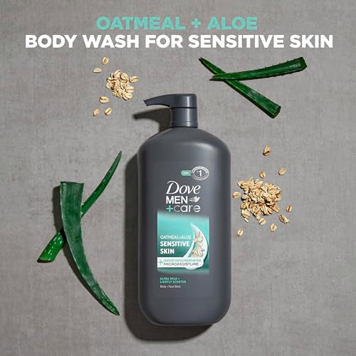 Dove Men+Care Sensitive Skin Body & Face Wash, 30 oz - Hydrating Formula with Oatmeal & Aloe