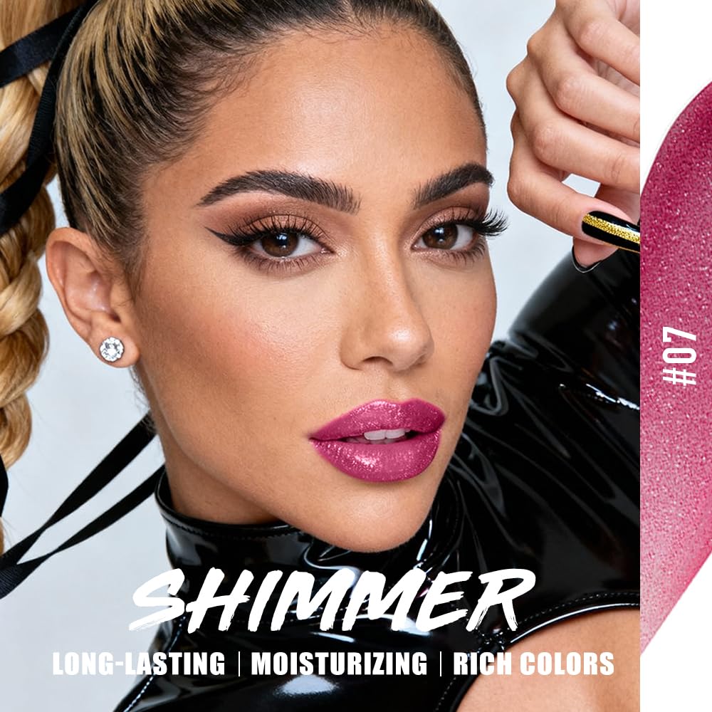 Shimmer Lipstick Set - 10 Colors with Fine Glitter | Long-Wearing & Moisturizing Shades for Daily Wear