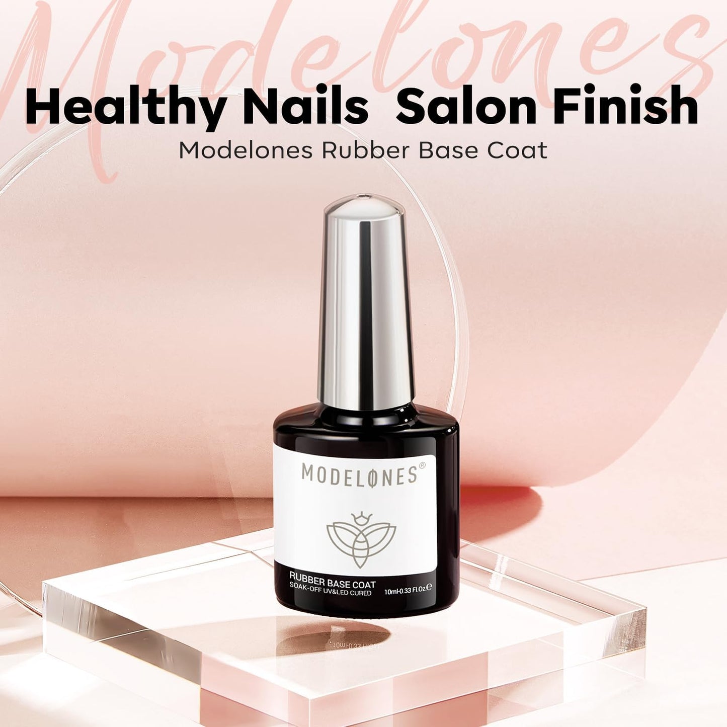 Modelones Builder Rubber Gel Base Coat - Nude Pink Glitter Nail Polish for Strengthening and Apex Building | Long-Lasting UV Manicure