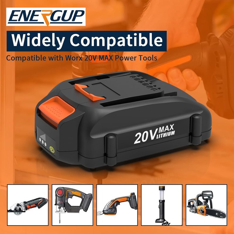 energup 2Pack 4.0Ah WA3525 Replace for Worx 20V Battery PowerShare for WA3520 WA3525 WA3575 WG890 WG891 for 20Volt Worx Batteries 20V