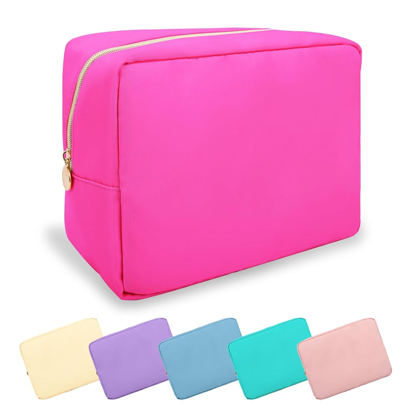 Waterproof Mini Floral Makeup Bag - Nylon Travel Pouch for Women | Cute Zipper Toiletry Organizer (Mini White-Flowers)