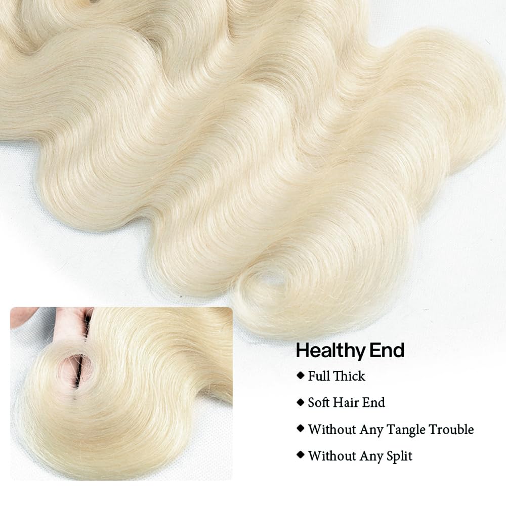 #88 Platinum Blonde Bundles Body Wave Bundles Human Hair 16 18 20 Inch 3 Bundles 50g/Bundle Platinum Blonde Body Wave Bundle Unprocessed Brazilian Virgin Weave Hair Extensions for Women