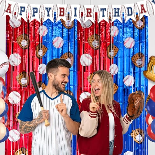 Baseball Foil Fringe Curtains - 2 Pack, 3.2x6.6ft Party Backdrop