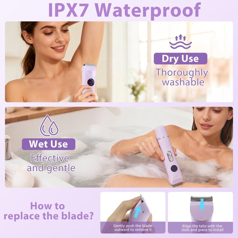 2026 Upgrade 4 in 1 Bikini Trimmer for Women, Electric Razors for Women Dual Head, IPX7 Waterproof Wet & Dry Use, LED Display, Shaver for Women Private Area, for Legs, Nose, Armpits, Bikini Area
