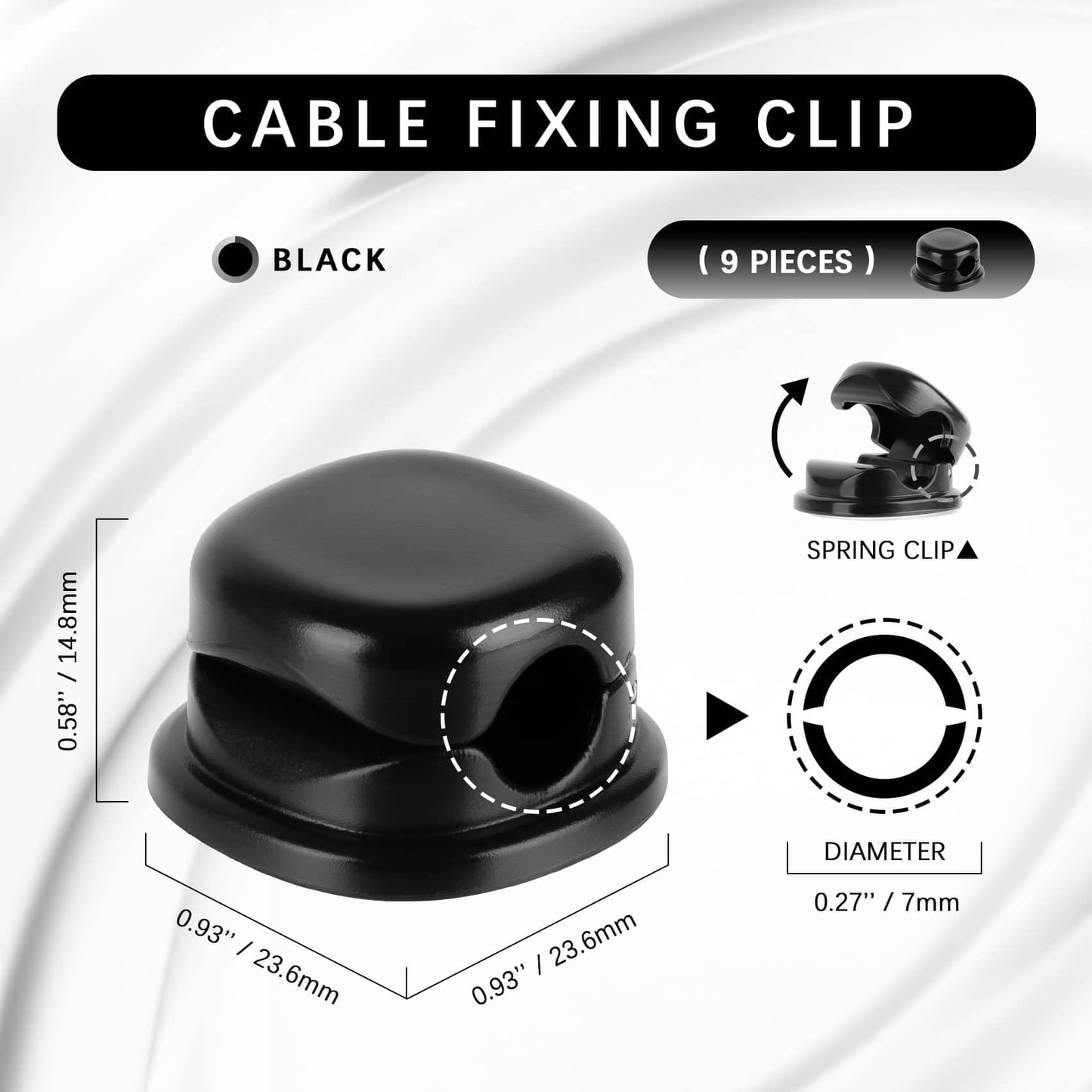 RIFOVN Desk Cord Holder, 9PACK Cord Organizer Clips, Spring-Loaded Cable Management for Nightstand, Car & Office – Premium Adhesive, Easy Access, No Damage, Phone Charger Wire & More, Black