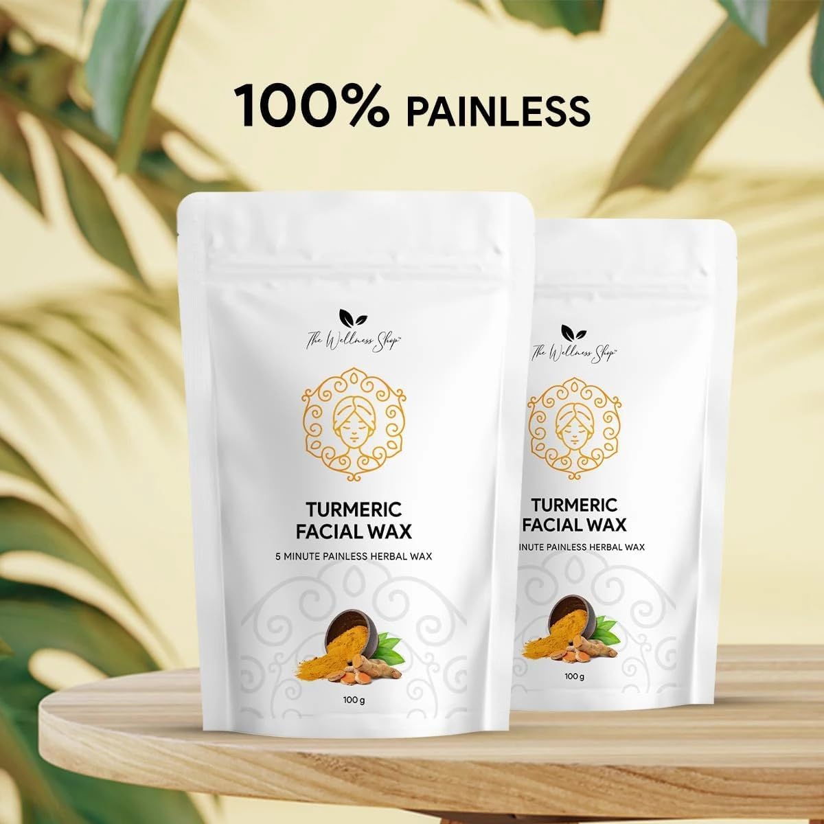THRU Turmeric Facial Wax Powder, 5 min Painless Natural Face Hair Removal Waxing Powder, Easy to use at home, No chemicals - No Irritation, No Skin rashes (100g)