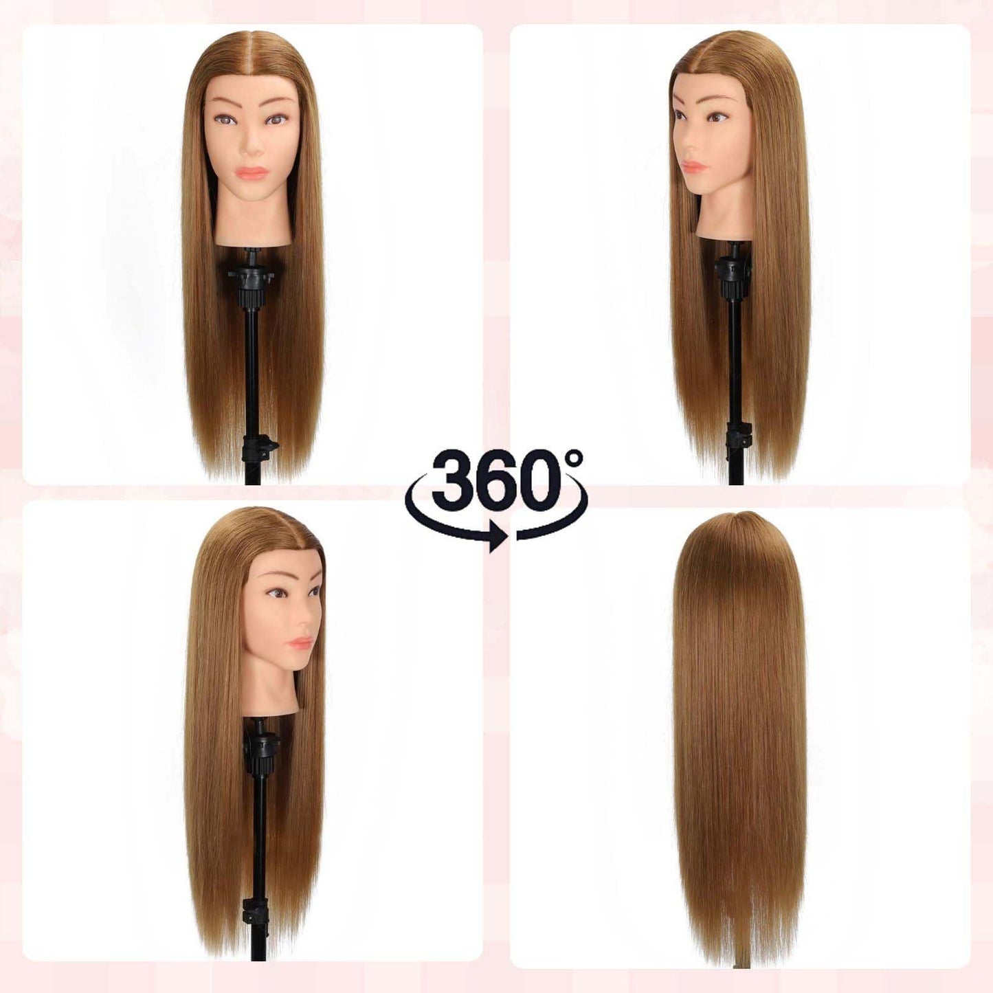 MQHIHI Mannequin Head Human Hair, 80% Real Hair Cosmetology Manikin Head for Practice Braiding Hairstyling Cutting with Free Clamp Holder and Tools (Light Brown)