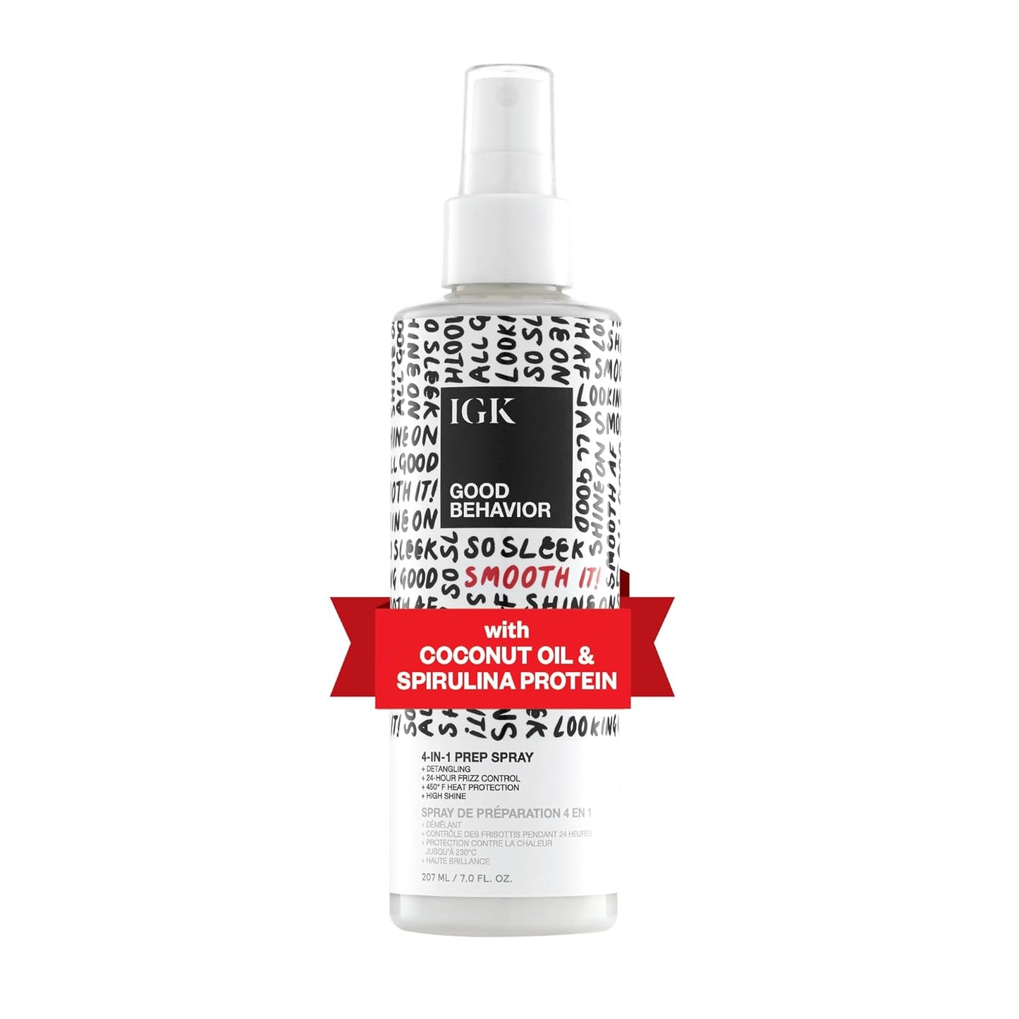 IGK Good Behavior 4-in-1 Prep Spray - Leave-In Detangler & Heat Protectant | Vegan | 7 Oz