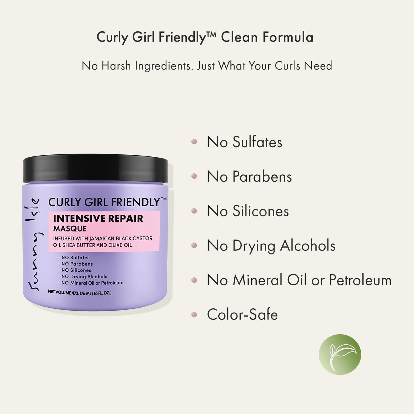 Curly Girl Friendly Intensive Repair Masque - Deep Conditioning Treatment for Curly, Wavy & Coily Hair | Jamaican Black Castor Oil & Shea Butter, 16oz