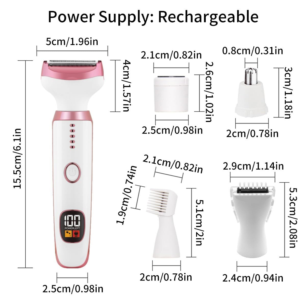 Electric Razors Shavers for Women, Bikini Trimmer 5 in 1 Electric Shaver Razor for Women Wet/Dry Face Razors for Face Nose Eyebrow Arms Armpit Legs Pubic Area Painless Facial Hair Removal