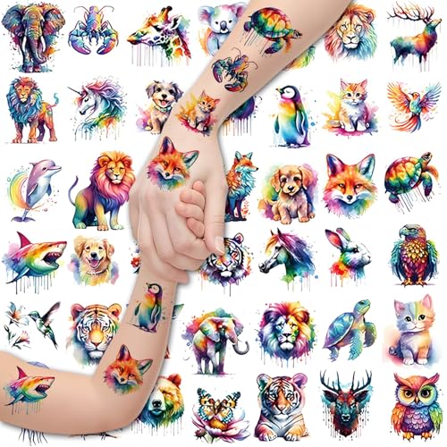 60 PCS Watercolor Animal Temporary Tattoos for Kids' Parties