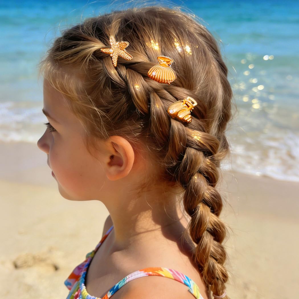 Banatra Starfish Hair Clips Gold Small Metal Claw Clips Mini Shell Beach Hair Accessories for Women and Girls (Pack of 3）