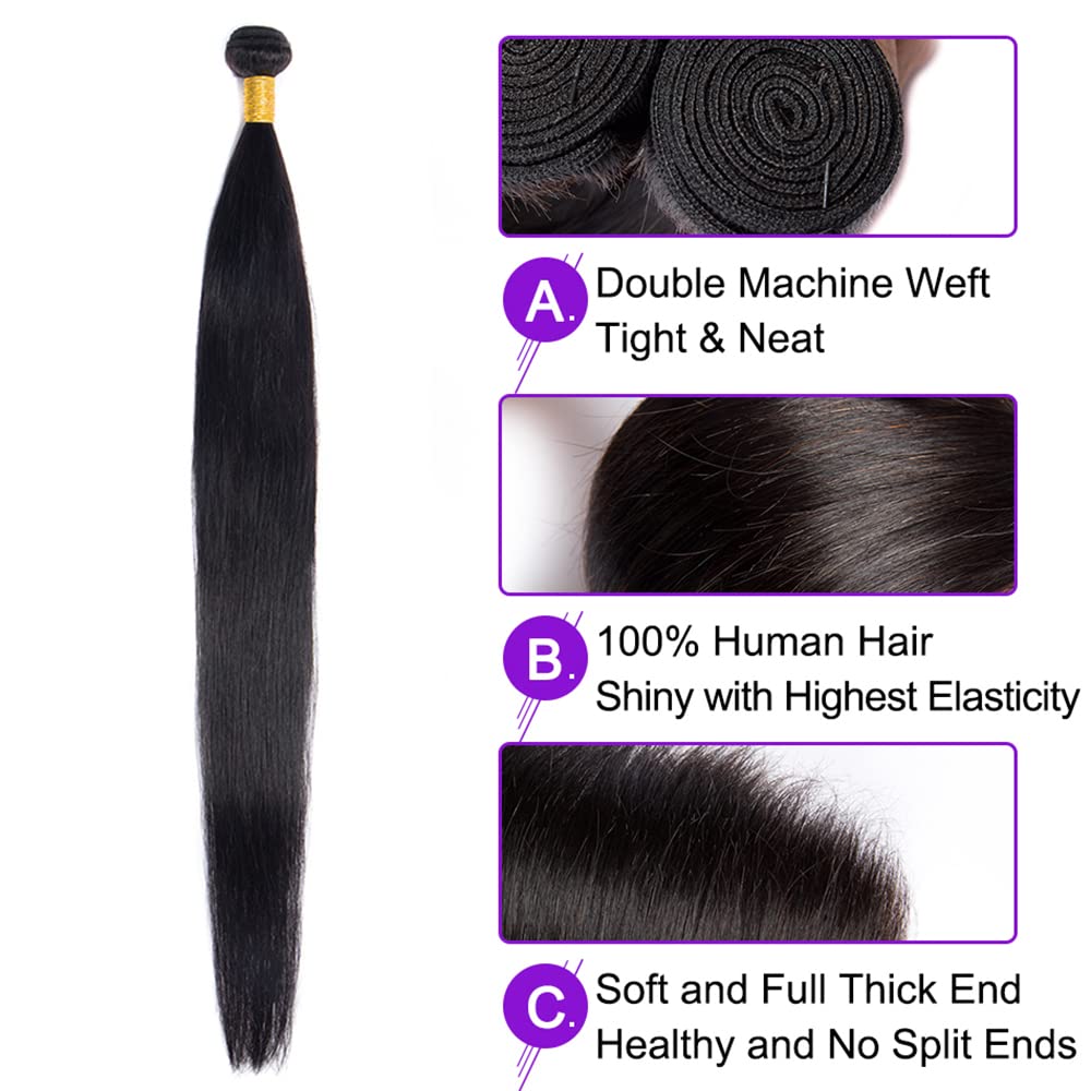 Natural Black Color Straight Bundles Human Hair Brazilian Unprocessed Virgin Hair 2 Bundles 16 16 Inch Straight Human Hair Extensions