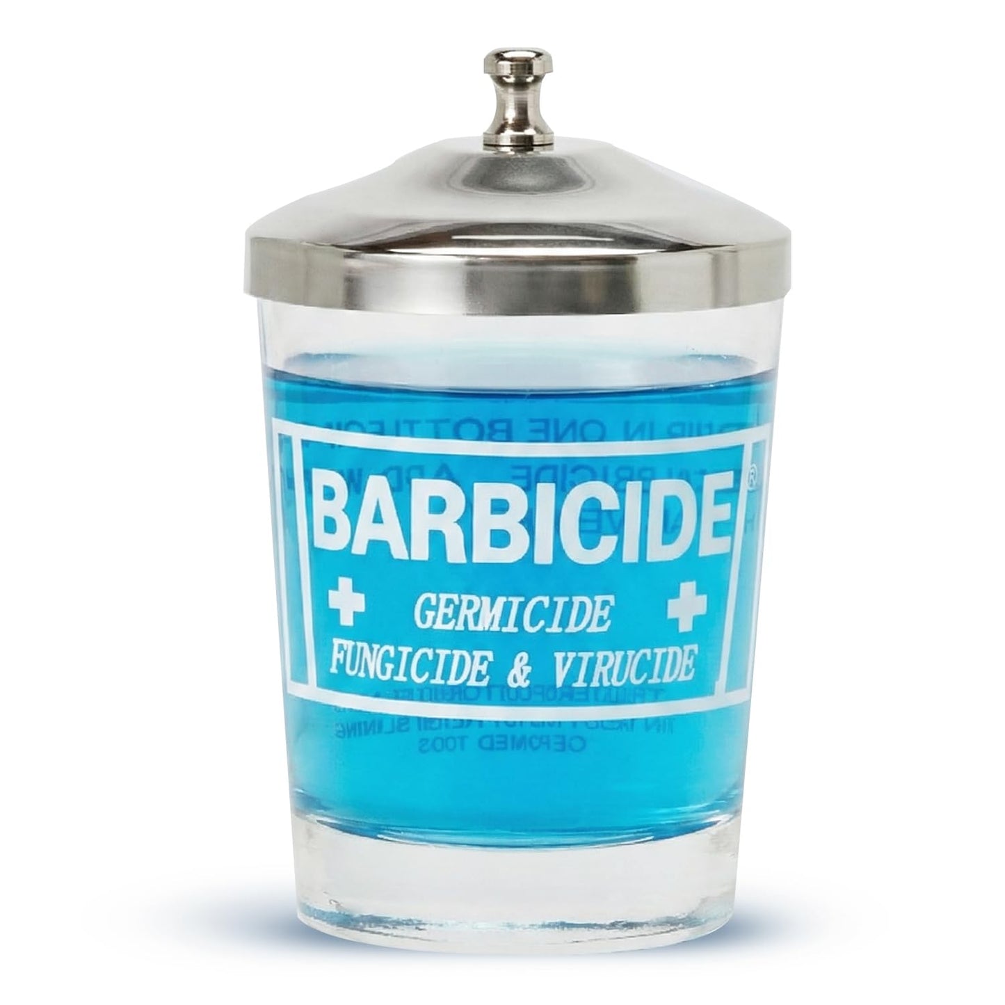 BARBICIDE Disinfectant Jar (Small - 4 Fl Oz) – Durable Glass Immersion Container with Stainless Steel Lid and Tray – Professional Barber Tool Sanitizer for Combs, Nail Tools, Brushes & Implements