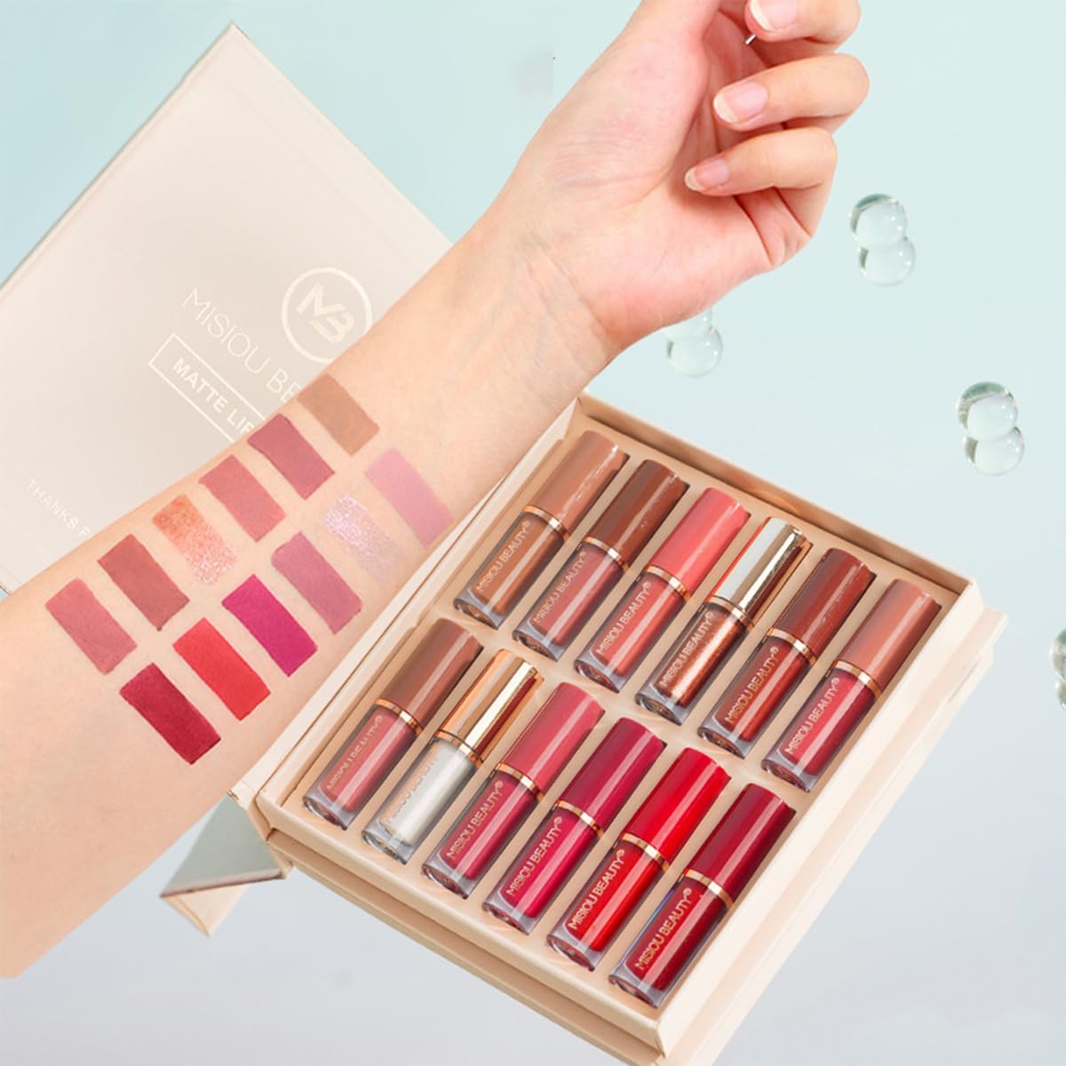 Baorder 12Pcs Velvet Matte Liquid Lipstick Set, Non-Stick Cup Nude Lip Stain Kit,Waterproof Long Lasting Quick-drying Matte and Glitter Lip Gloss,Lip Makeup Gift Kit for Women