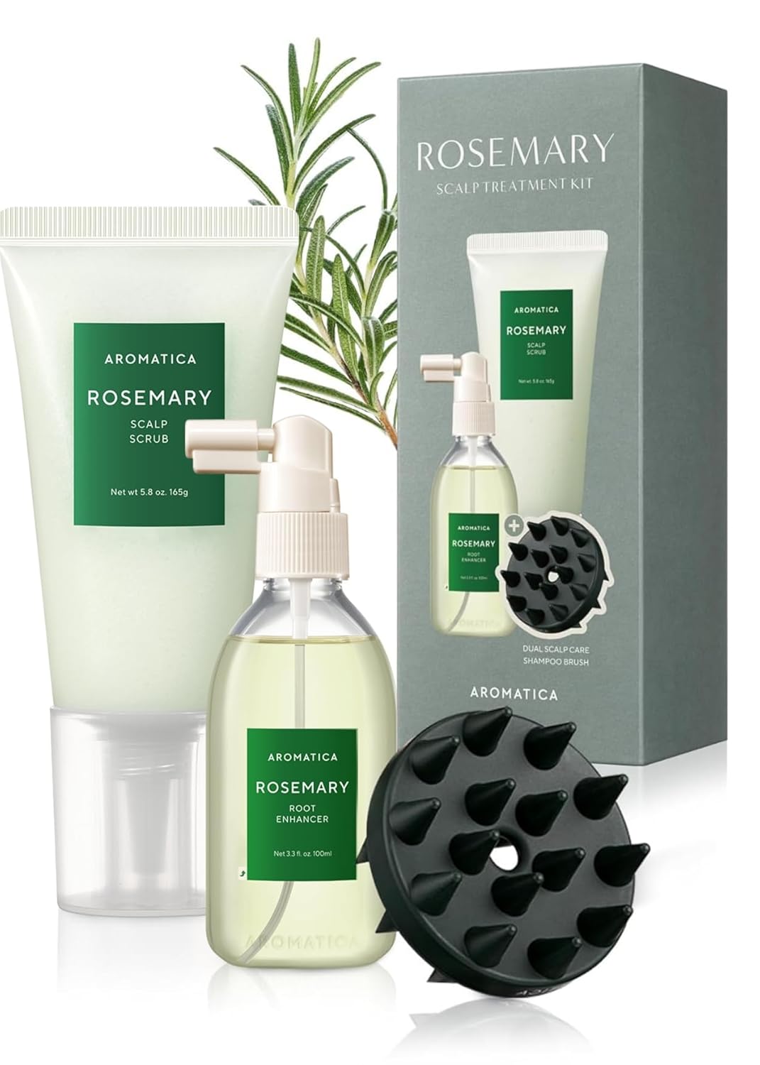 AROMATICA Rosemary Scalp Care Gift Set - Hydrating Treatment with Scrub & Dual Brush | Sulfate-Free, Silicone-Free, Paraben-Free