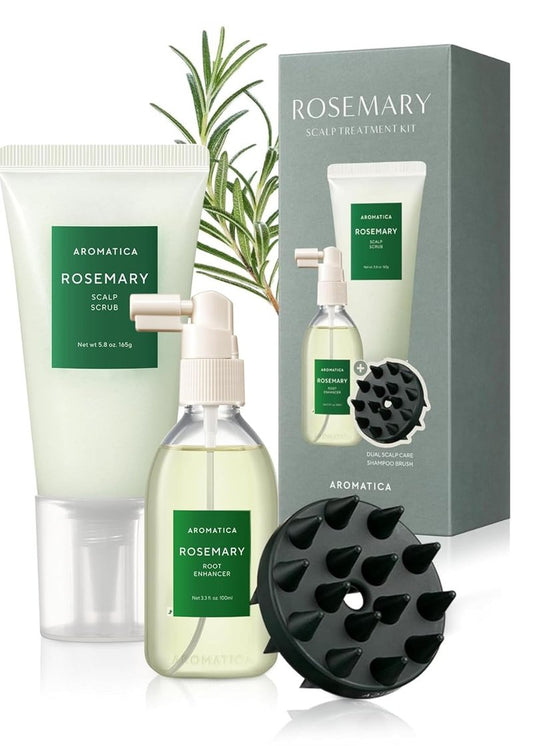 AROMATICA Rosemary Scalp Care Gift Set - Hydrating Treatment with Scrub & Dual Brush | Sulfate-Free, Silicone-Free, Paraben-Free