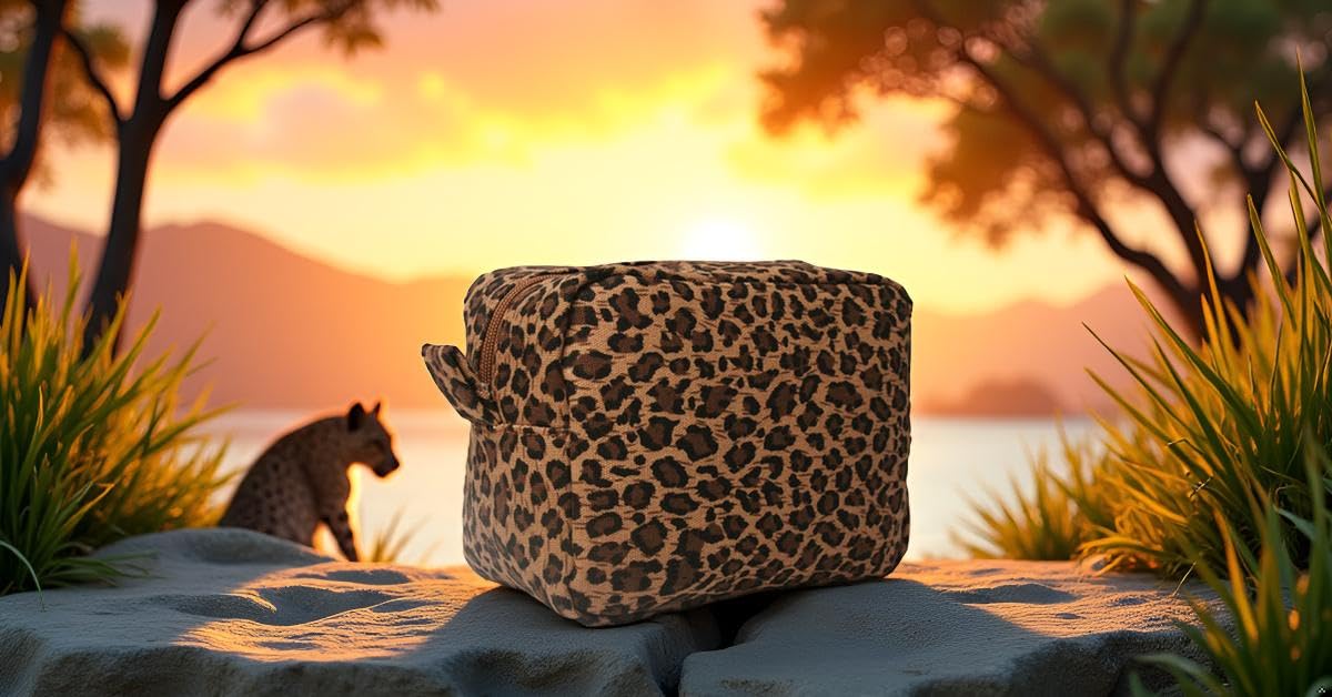JIU HONG CHAO Leopard Cosmetic Bags 4 liters Big Cheetah Print Makeup Bag Lightweight Canvas Travel Toiletry Purses Accessories Organizer Pouch Gifts for Women
