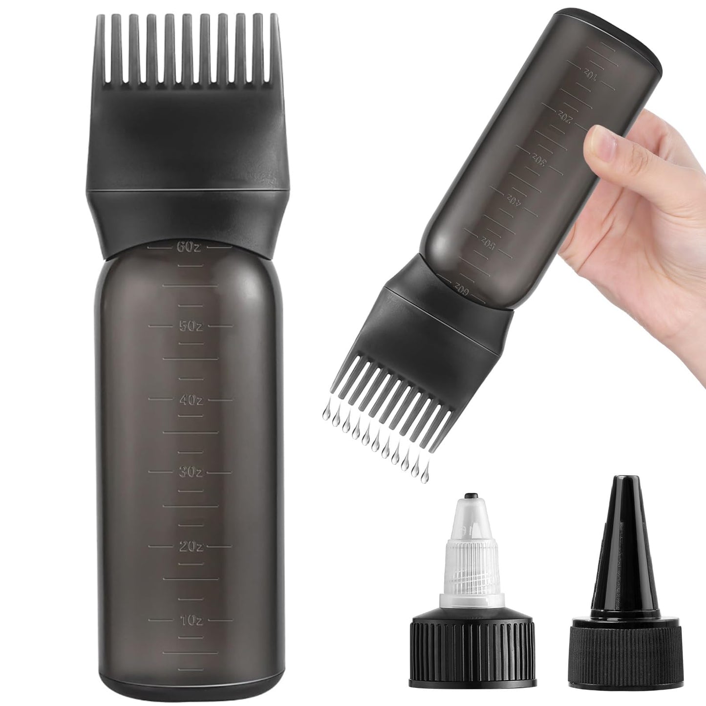 Root Comb Applicator Bottle Oil Applicator for Hair Dye & Scalp, Black