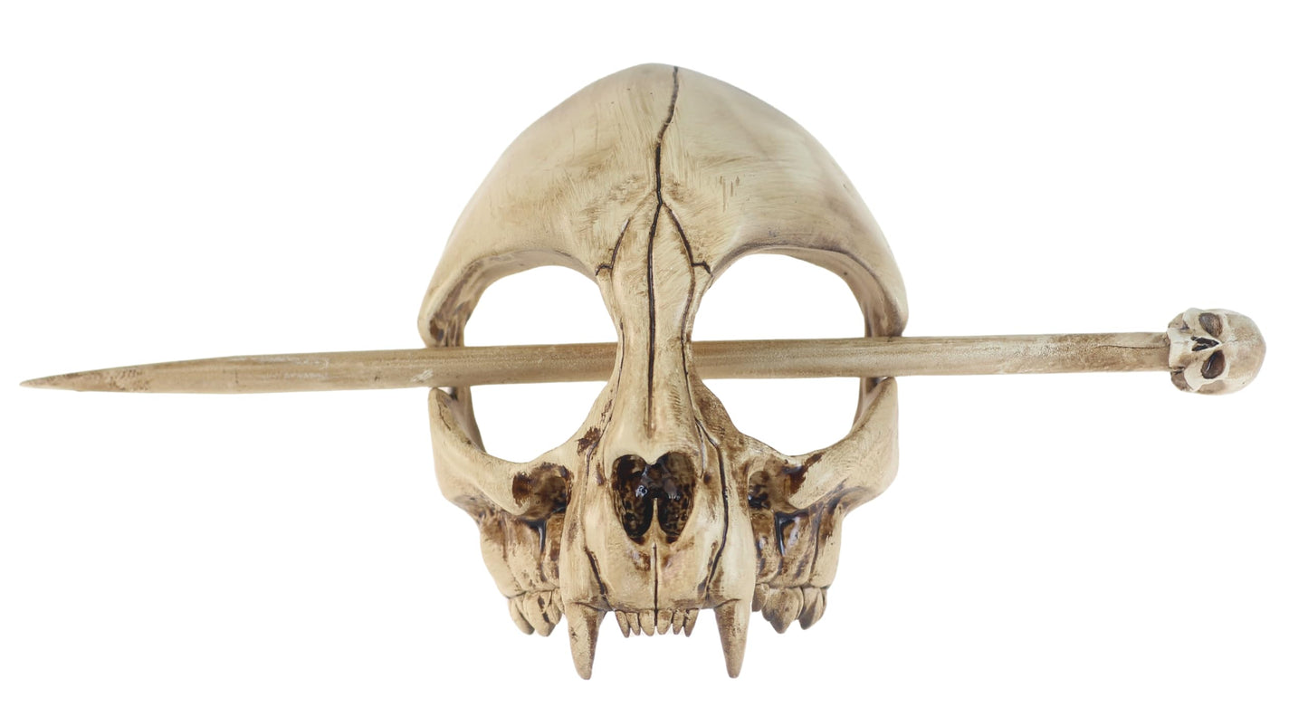 Cat Skull Hair Stick, Gothic Feline Skull Resin Bone Hair Slide Barrette for Women, Cat Skull Hair Clip Halloween Cosplay Witchcore Hairpin, Spooky Updo Holder (1 Piece)