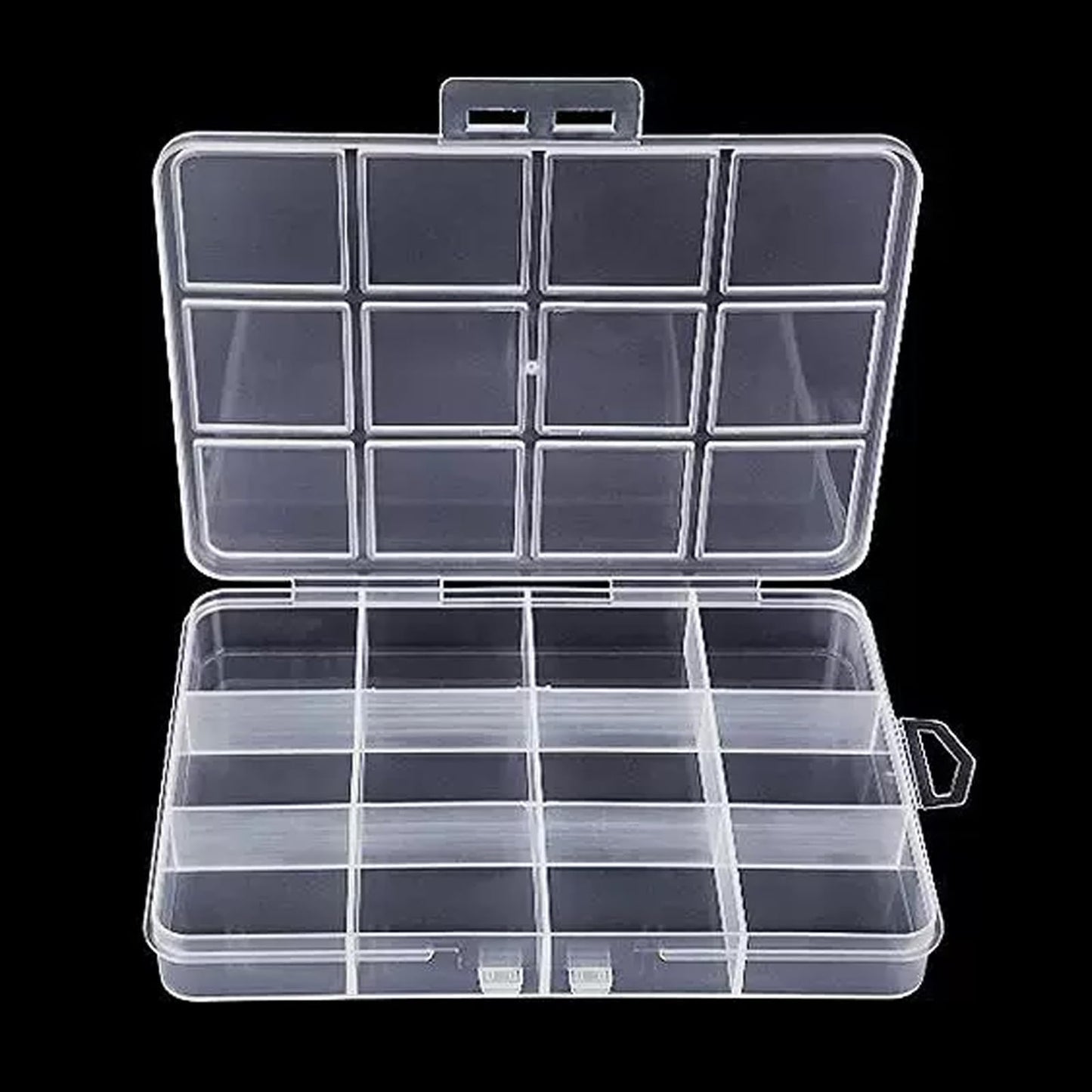 12-Grid Plastic Storage Box - Clear Bead Organizer with Hinged Lid, Mini Craft Supply Container