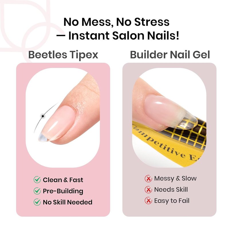 Beetles Instant Apex Nail Tips - Short Almond, 192 Pcs, 16 Sizes 00-14 | Thicker Acrylic for DIY Extensions