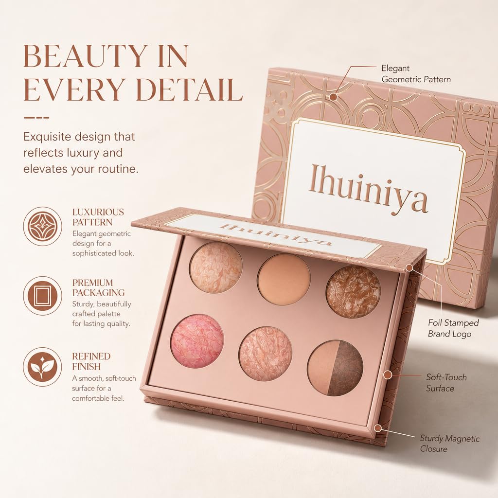 Baked Makeup Palette - All-in-One Eyeshadow, Blush & Highlighter | 6 Neutral Warm Tones, Travel-Friendly Compact