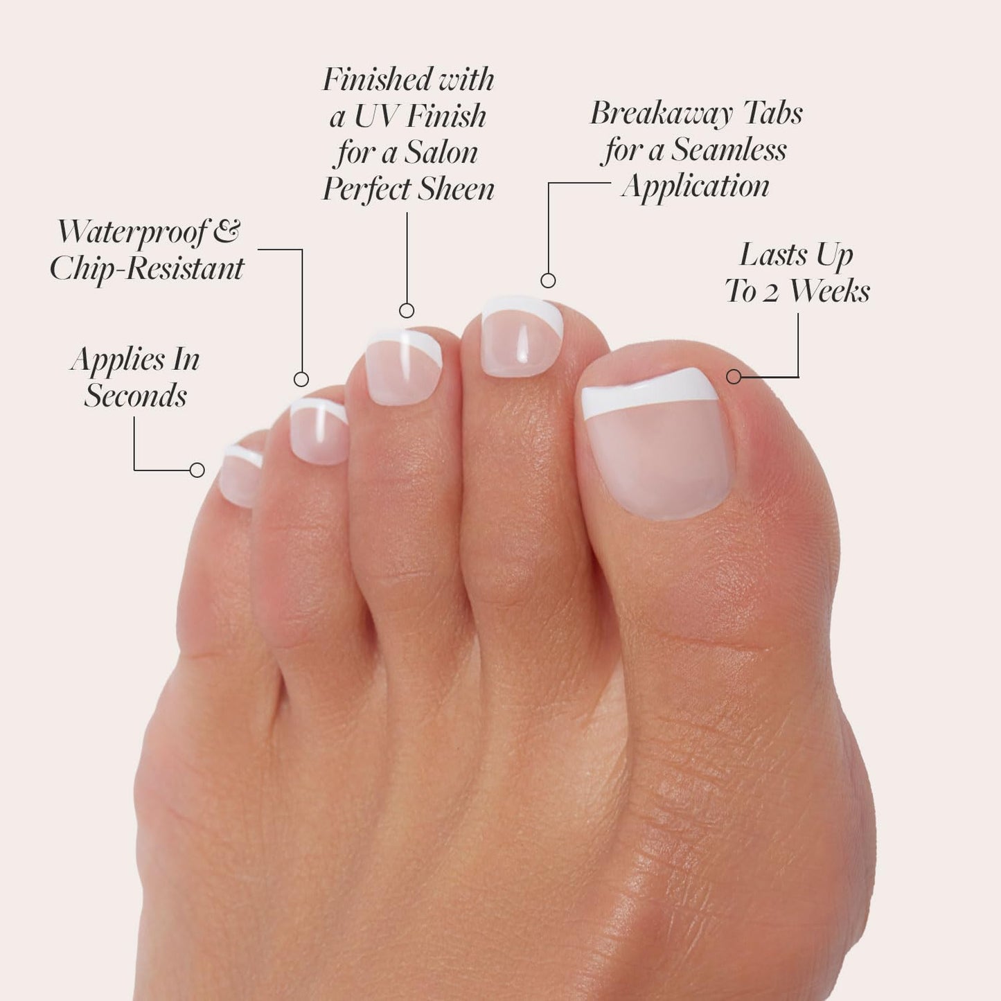Glamnetic Press On Toenails - Classic White French Tip Fake Toe Nails | 16 Sizes, Glossy Finish, 32 Nail Kit with Glue