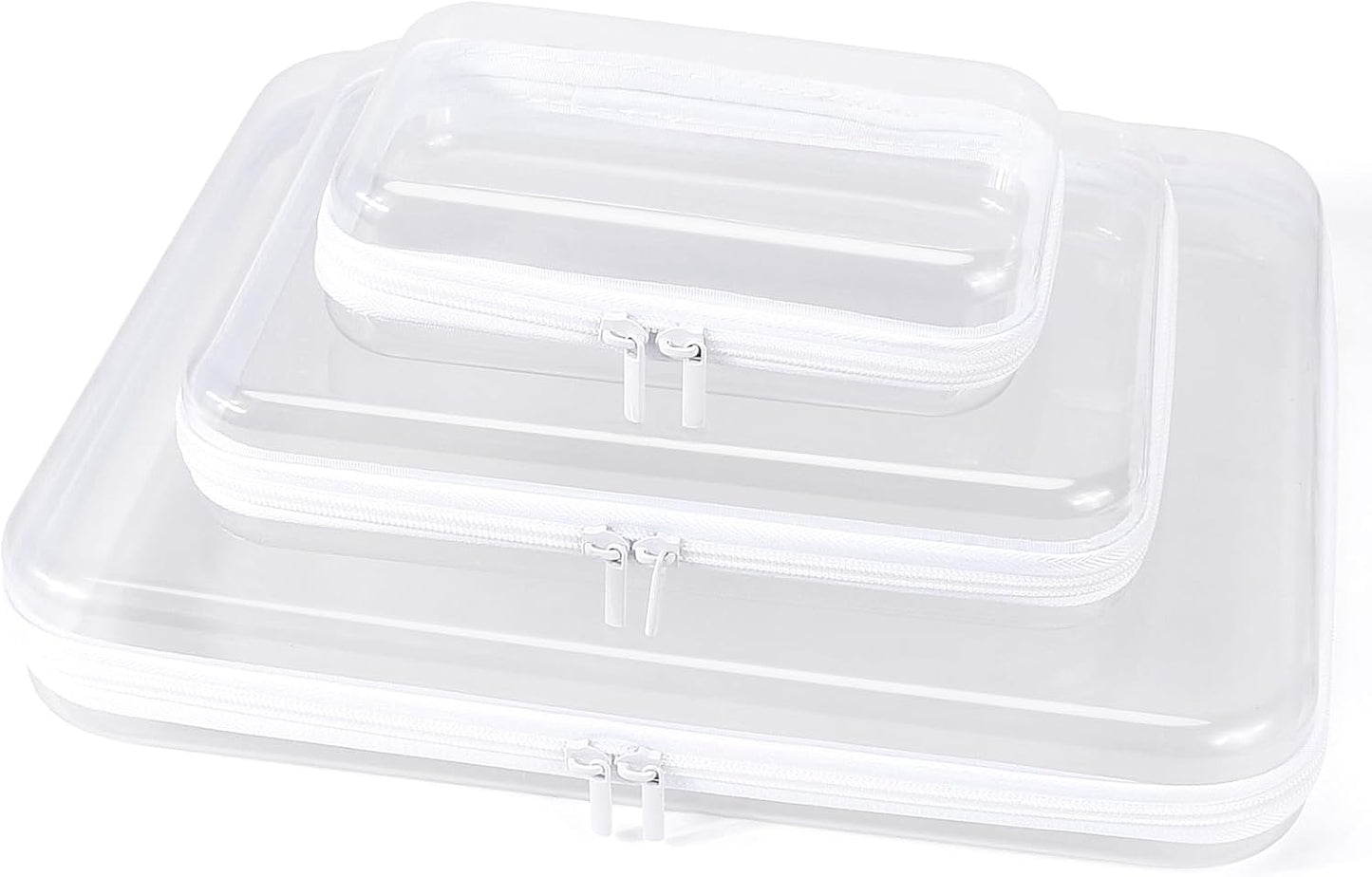 Clear Hard Shell Zipper Case - 3 Pack Waterproof Makeup Organizer & Travel Toiletry Bag | Large Size