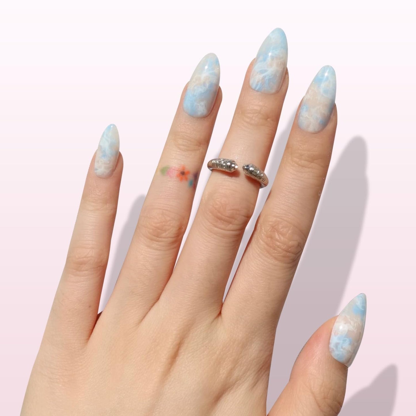 Nail Reformation Press On Nails, Marble Dream | Pastel Medium Almond Fake Nails in Blue Pink White with Glossy Finish, Reusable Stick On Nails in 15 Sizes - 30 Nail Kit with Glue, Gifts for Women